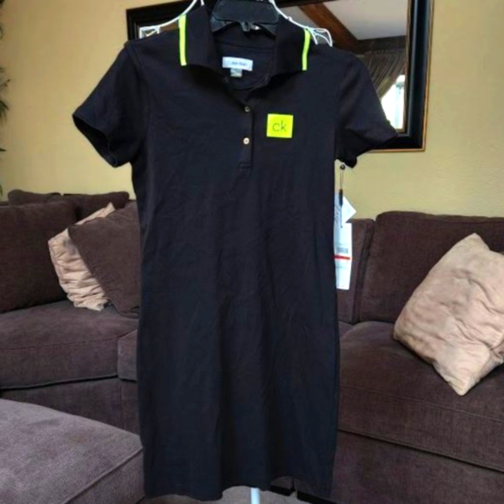 NWT Calvin Klein Black / neon yellow Shirt dress sz XS